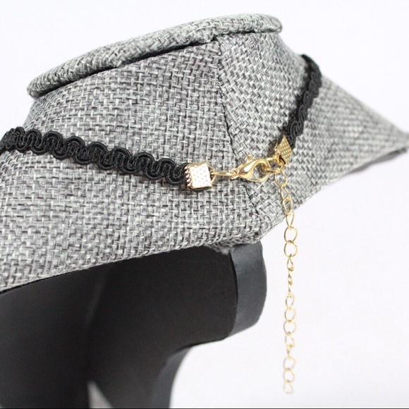 Retro Black Fabric Choker Triangle Charm Necklace - Picture 3 of 3